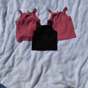 Kate Quinn Set of Three Ribbed Tank Tops - Hot Pink and Black